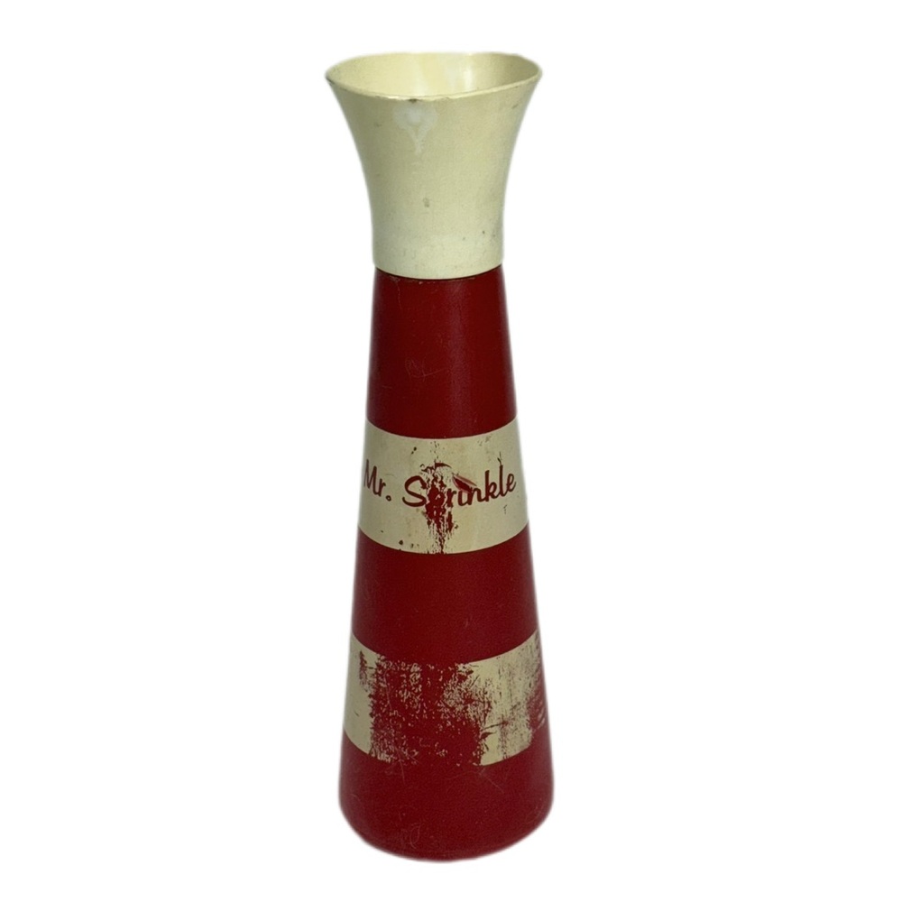 Vintage Mr. Sprinkle Bottle Laundry Starch H2O Shaker Red White Striped Plastic